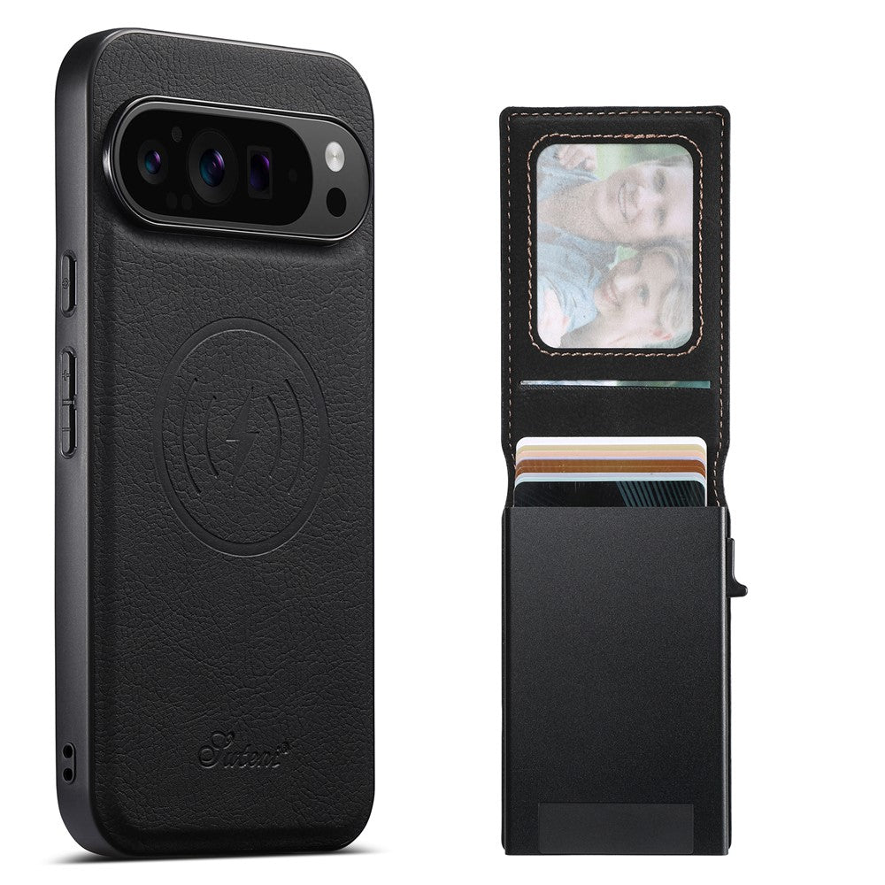 SUTENI H19 For Google Pixel 9 / 9 Pro Magnetic Case Card Holder Kickstand Litchi Texture Leather Back Cover